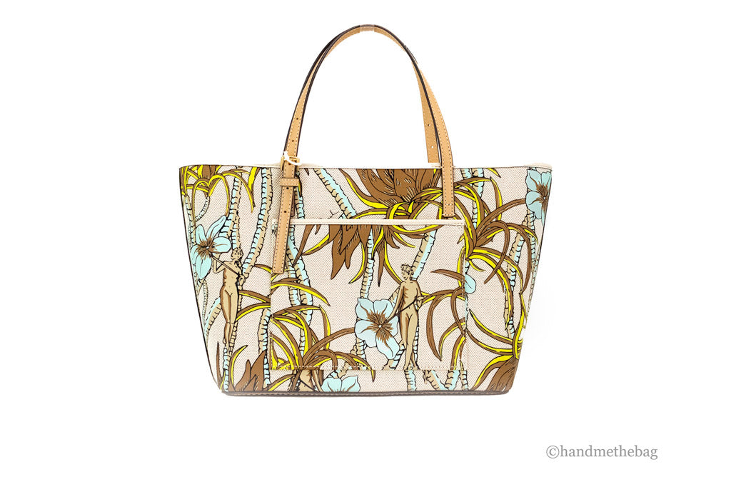 Tory Burch (144081) Emerson Small Climbing Palms Printed Canvas Tote Handbag