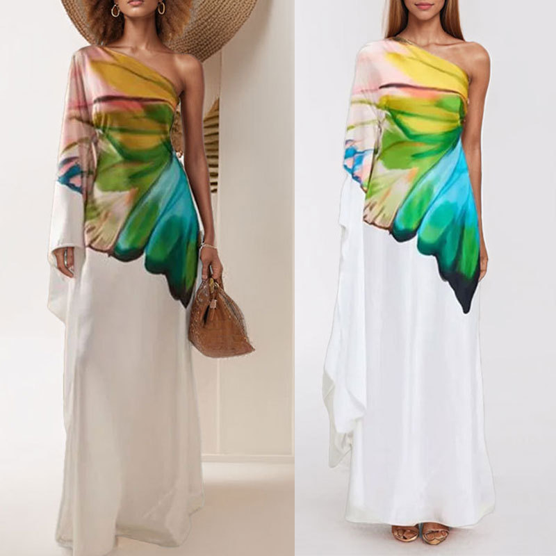 Women's Elegant One-Shoulder Satin Dress