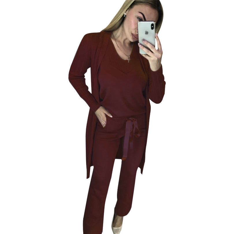 Two Sets of Women's Fashion Knitted Suits (Three Pieces)