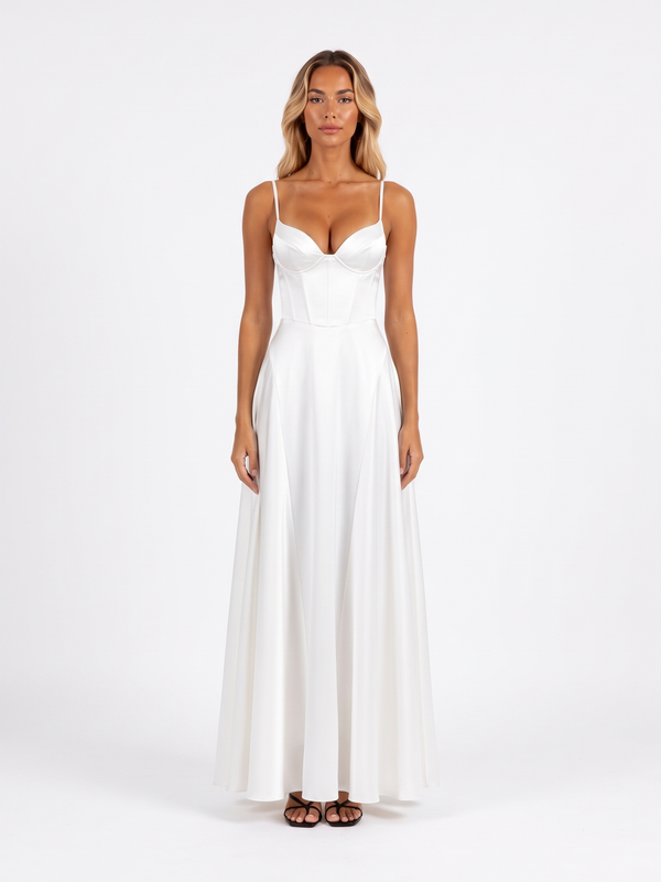 Satin Corset Lace-Up Back Maxi Dress