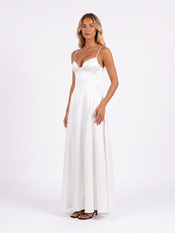 Satin Corset Lace-Up Back Maxi Dress